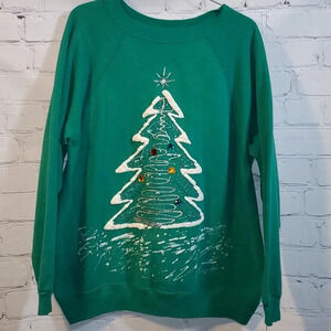 Vintage 90's Hanes Sport Christmas Tree Long Sleeve Sweatshirt